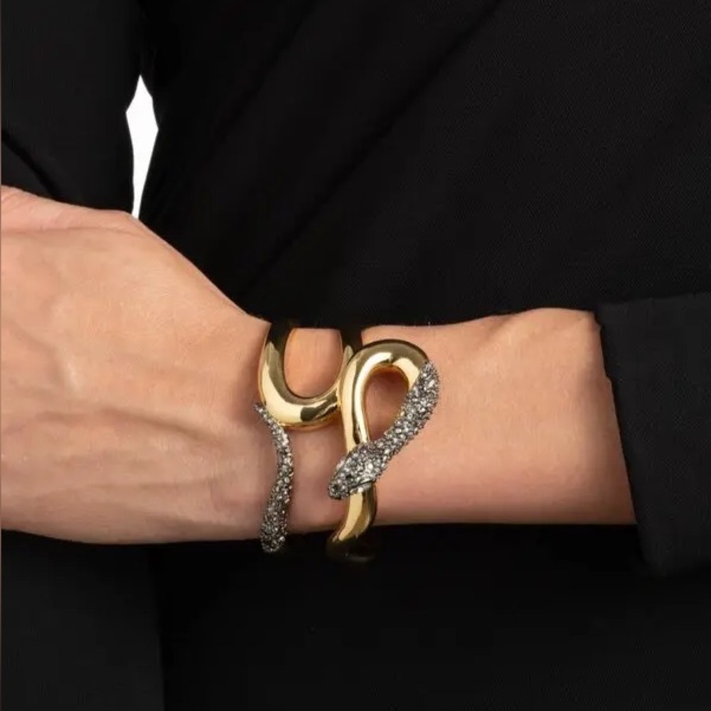 Alexis Bittar Gold Plated Coiled Crystal Cuff Snake Bracelet NWT